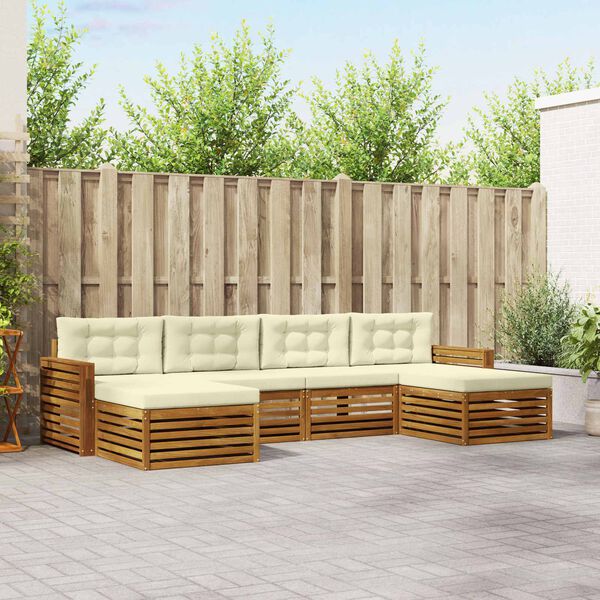 vidaXL Soffgrupper 6 pcs Naturlig och Gr&auml;dde Massivt Akaciatr&auml;