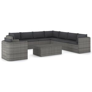 vidaXL Loungegrupp f&ouml;r tr&auml;dg&aring;rden med dynor 9 delar konstrotting gr&aring;
