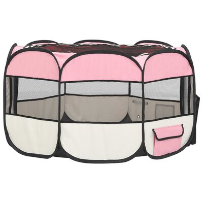 vidaXL Hopfällbar hundhage med väska rosa 110x110x58 cm