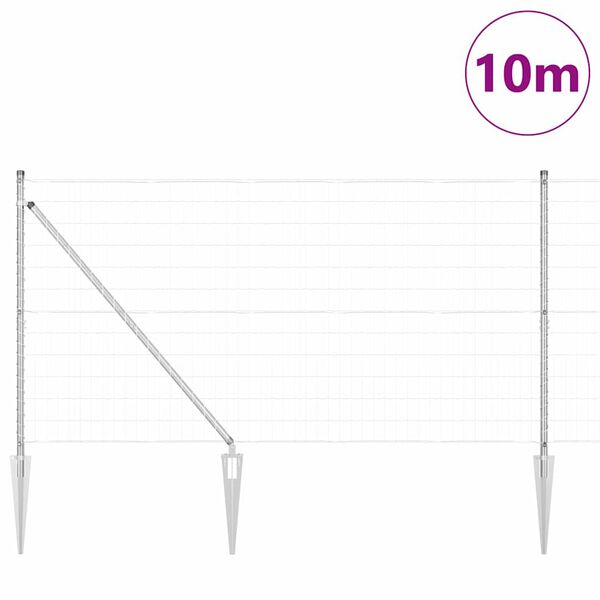 vidaXL St&auml;ngsel med stolpe Silver 1,2 x 10 m St&aring;l
