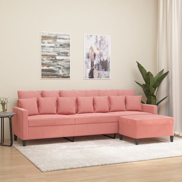 vidaXL 3-sitssoffa med fotpall rosa 210 cm sammet