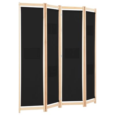 vidaXL Rumsavdelare 4 paneler 160x170x4 cm svart tyg