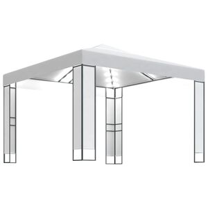 vidaXL Paviljong med dubbeltak och ljusslinga LED 3x3 m vit