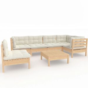 vidaXL Loungegrupp med gr&auml;ddvita dynor 7 delar massiv furu