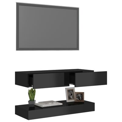 vidaXL TV-bänk med LED-belysning svart högglans 90x35 cm