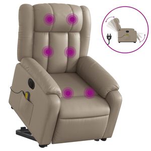 vidaXL Massagef&aring;t&ouml;lj med uppresningshj&auml;lp cappuccino konstl&auml;der