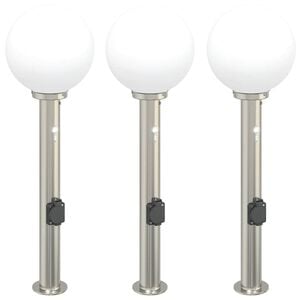 vidaXL Pollare med sensor och uttag 3 st 80 cm rostfritt st&aring;l IP44