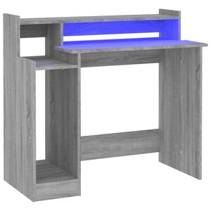 vidaXL Skrivbord med LED gr&aring; sonoma 97x45x90 cm konstruerat tr&auml;