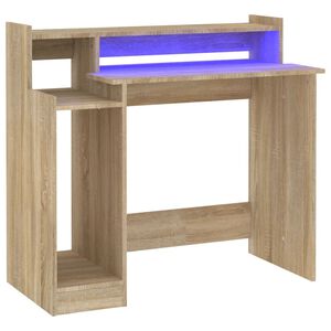 vidaXL Skrivbord med LED sonoma-ek 97x45x90 cm konstruerat tr&auml;