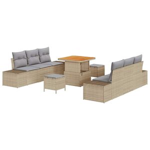 vidaXL Tr&auml;dg&aring;rdsoffset med kudde med lagring 9 pcs Beige Poly rattan