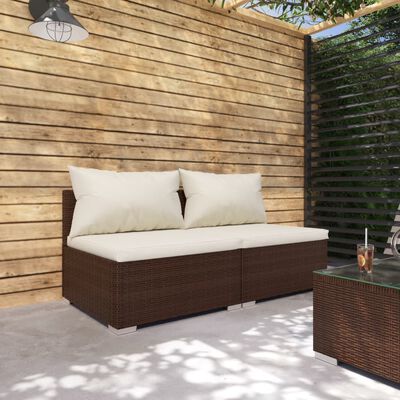 vidaXL Loungegrupp för trädgården med dynor 2 delar konstrotting brun