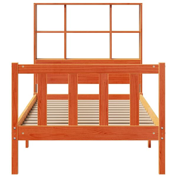 vidaXL Säng med bokhylla utan madrass vaxbrun 75x190 cm massiv furu
