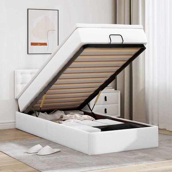 vidaXL Ottoman säng med madrass vit 100x200 cm konstläder