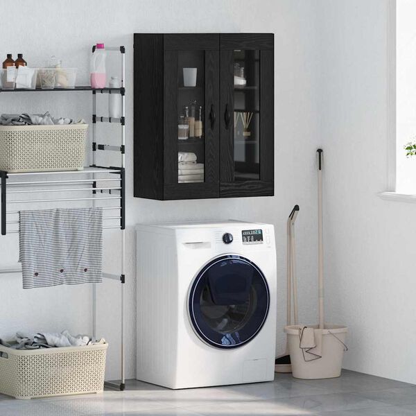 vidaXL V&auml;ggsk&aring;p Svart Ek 69,5 x 34 x 90 cm Konstruerat tr&auml; och glas