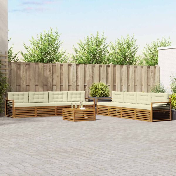 vidaXL Utomhussoffset med kudde 9 pcs Naturlig och Gr&auml;dde