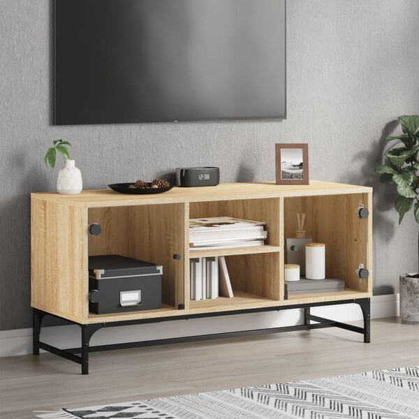 vidaXL Tv-b&auml;nk med glasd&ouml;rrar sonoma-ek 102x37x50 cm