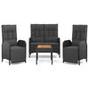 vidaXL Matgrupp för trädgården med dynor 4 delar svart konstrottning