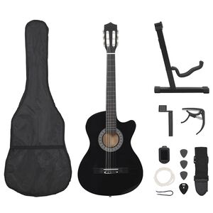vidaXL Gitarr 12 delar med 6 str&auml;ngar western svart 38"