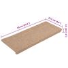 vidaXL Trappstegsmattor sj&auml;lvh&auml;ftande 15 st 65x24,5x3,5 cm beige