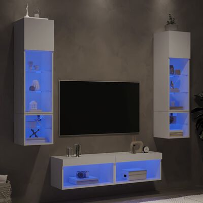 vidaXL Tv-bänk 6 delar LED vit konstruerat trä