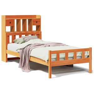 vidaXL S&auml;ng med bokhylla utan madrass vaxbrun 75x190 cm massiv furu