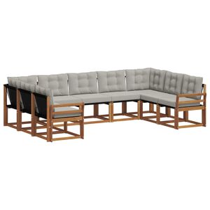 vidaXL Utomhussoffset med kudde 9 pcs Naturlig och Ljus Gr&aring;