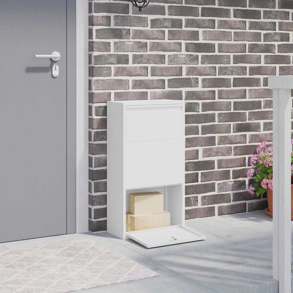 vidaXL Paketbox med lagring med d&ouml;rr med l&aring;s Vit 44 x 22 x 82 cm St&aring;l