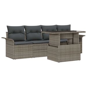 vidaXL Tr&auml;dg&aring;rdsoffset med kudde med lagring 5 pcs Gr&aring; Poly Rattan