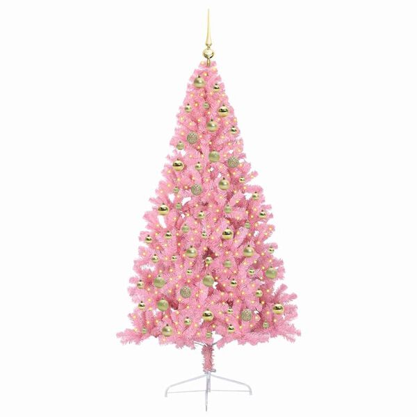 vidaXL Konstgjord F&ouml;rbelyst Julgran med 300 LED-lampor Rosa 180 cm PVC