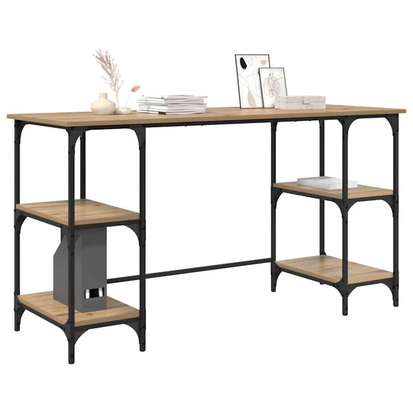 vidaXL Skrivbord med hylla Artisan Ek 140 x 50 x 75 cm Konstruerat tr&auml;