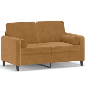vidaXL 2-sitssoffa med prydnadskuddar brun 120 cm sammet