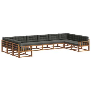 vidaXL Utomhussoffset med kudde 10 pcs Naturlig och Antracit