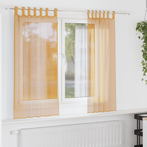 vidaXL Voile gardiner med &ouml;glor 2 st orange 140x175 cm