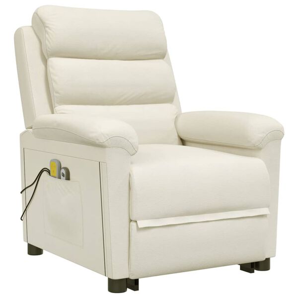 vidaXL Massagefåtölj med uppresningshjälp gräddvit sammet