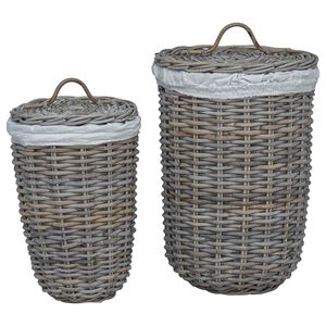 vidaXL Tv&auml;ttkorg med Lock 2 pcs Kubu gr&aring; Kubu Rattan