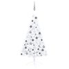 vidaXL Belyst halv plastgran med kulor vit 120 cm
