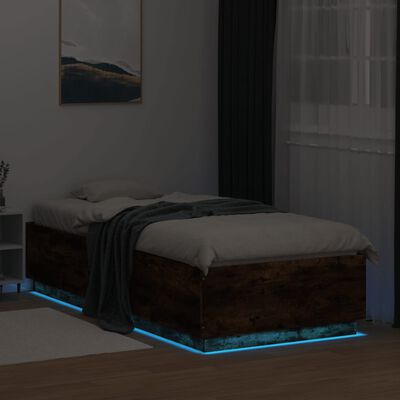 vidaXL Sängram med LEDs rökfärgad ek 90x200 cm konstruerad trä