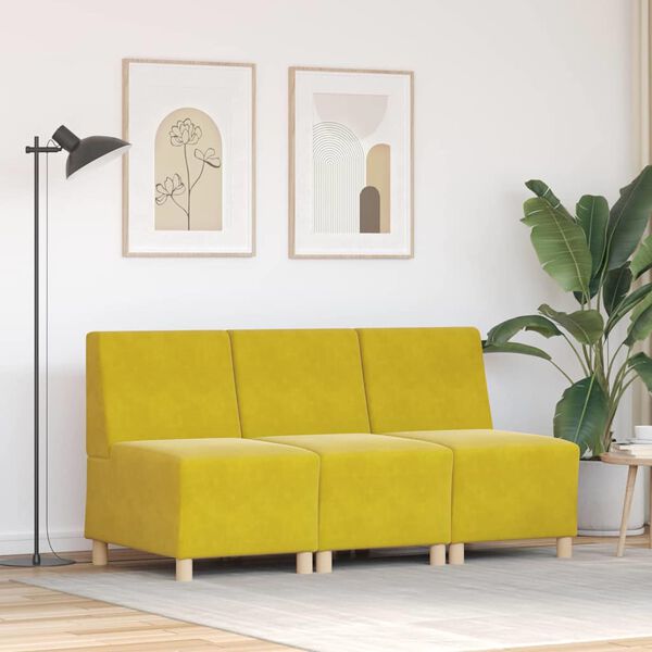 vidaXL Modulsofa utan armst&ouml;d 3 pcs Gul 55 x 74 x 82 cm Sammet