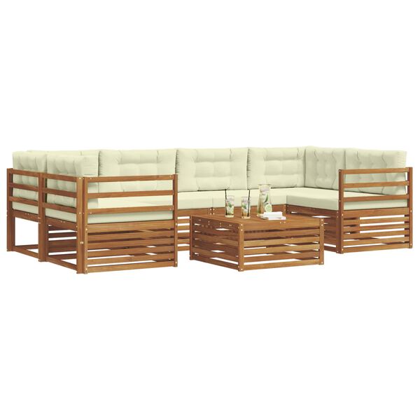 vidaXL Utomhussoffset med kudde 7 pcs Naturlig och Gr&auml;dde