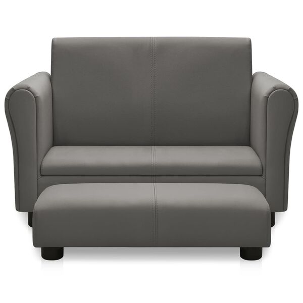 vidaXL Barnsoffa med pall gr&aring; konstl&auml;der