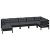 vidaXL Loungegrupp f&ouml;r tr&auml;dg&aring;rden med dynor 7 delar svart massiv furu