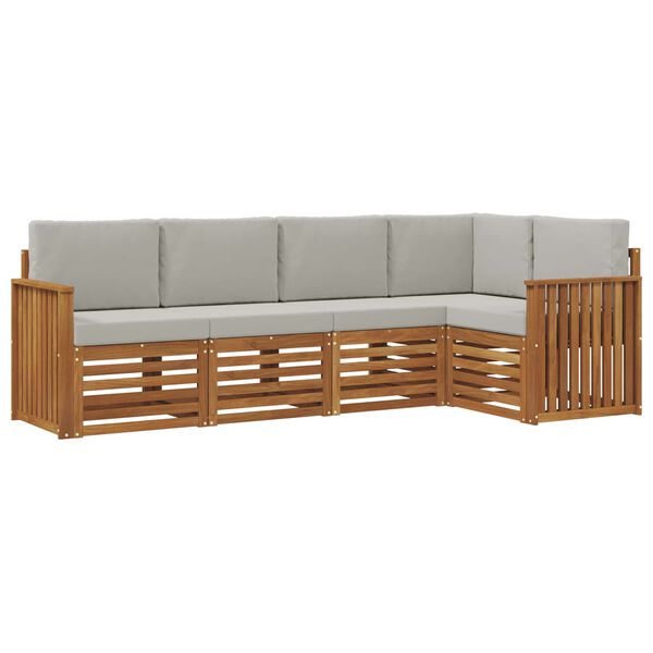 vidaXL Soffgrupper 5 pcs Naturlig och Ljus Gr&aring; Massivt Akaciatr&auml;