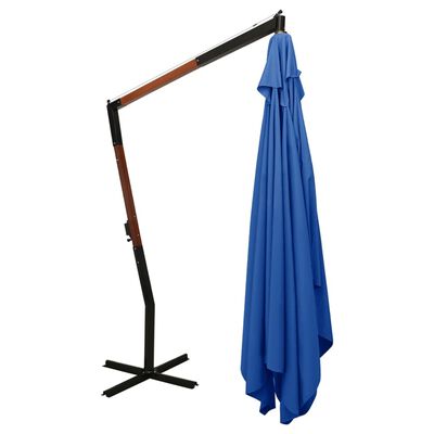 vidaXL Frihängande parasoll med trästång 400x300 cm azurblå
