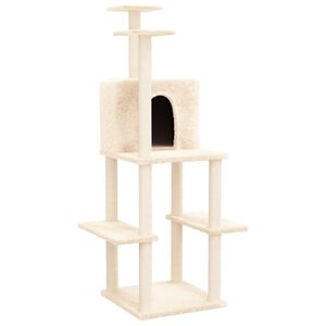 vidaXL Kattr&auml;d med kl&ouml;spelare sisal gr&auml;ddvit 144,5 cm