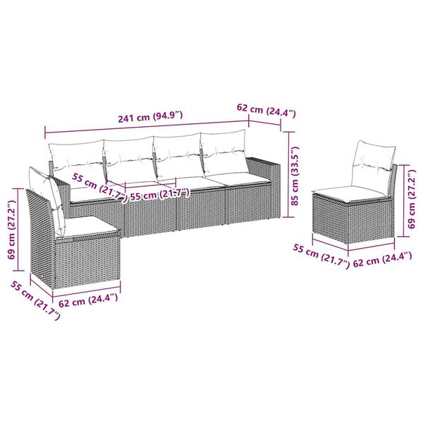 vidaXL Loungegrupp med dynor 6 delar svart konstrotting