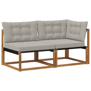 vidaXL Modulsoffa utomhus mitt och h&ouml;rn med kudde 2 Stycke Naturf&auml;rg