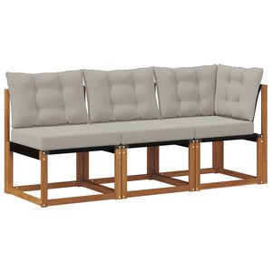 vidaXL Modulsoffa utomhus mitt och h&ouml;rn med kudde 3 Stycke Naturf&auml;rg