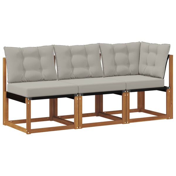 vidaXL Modulsoffa utomhus mitt och h&ouml;rn med kudde 3 Stycke Naturf&auml;rg