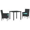 vidaXL Bord- och stolset med kudde 3 pcs Svart PE Rattan