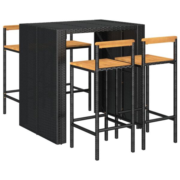vidaXL Bargrupp för trädgård 5 delar svart konstrotting & akacia